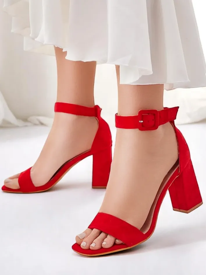 Buty Na Wielkie Wyjście|Sandały Na Słupku^Royalfashion Damskie sandały eko zamszowe Ardeni czerwony