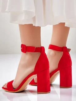 Buty Na Wielkie Wyjście|Sandały Na Słupku^Royalfashion Damskie sandały eko zamszowe Ardeni czerwony