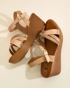 Sandały Na Koturnie^Royalfashion Damskie sandały z cyrkoniami Bozi różowy