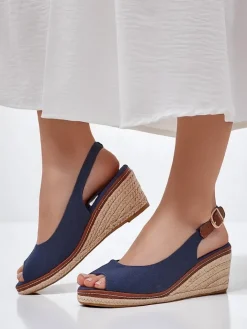 Sandały Na Koturnie^Royalfashion Damskie sandały na koturnie bez palca Tafenis Głęboki błękit nieba