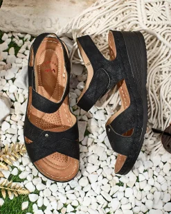 Sandały Na Koturnie^Royalfashion Damskie sandały na niskim koturnie Obbiave czarny