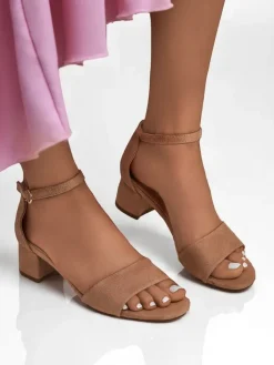 Sandały Na Słupku^Royalfashion Damskie sandały na niskim obcasie SoftHeels Jasnoróżowy