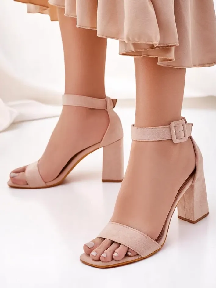Buty Na Wielkie Wyjście|Sandały Na Słupku^Royalfashion Damskie sandały eko zamszowe Ardeni beżowy