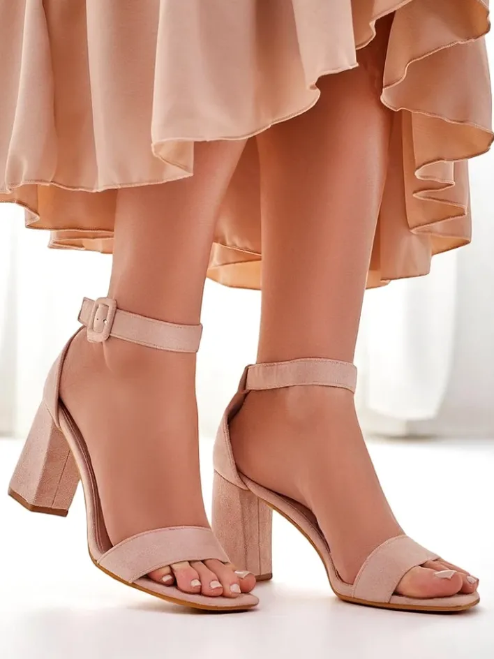 Buty Na Wielkie Wyjście|Sandały Na Słupku^Royalfashion Damskie sandały eko zamszowe Ardeni beżowy