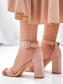 Buty Na Wielkie Wyjście|Sandały Na Słupku^Royalfashion Damskie sandały eko zamszowe Ardeni beżowy