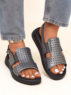 Sandały Płaskie^Royalfashion Damskie sandały na grubszej podeszwie BreezyStep grafit