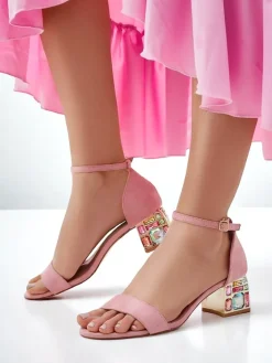 Buty Na Wielkie Wyjście|Sandały Na Słupku^Royalfashion Damskie sandały z ozdobnym obcasem Ballou różowy
