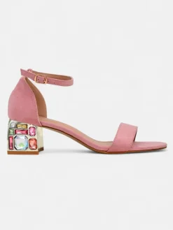 Buty Na Wielkie Wyjście|Sandały Na Słupku^Royalfashion Damskie sandały z ozdobnym obcasem Ballou różowy