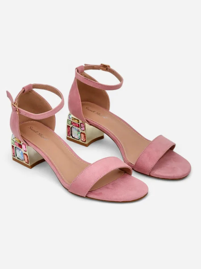 Buty Na Wielkie Wyjście|Sandały Na Słupku^Royalfashion Damskie sandały z ozdobnym obcasem Ballou różowy