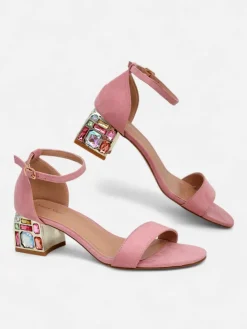 Buty Na Wielkie Wyjście|Sandały Na Słupku^Royalfashion Damskie sandały z ozdobnym obcasem Ballou różowy