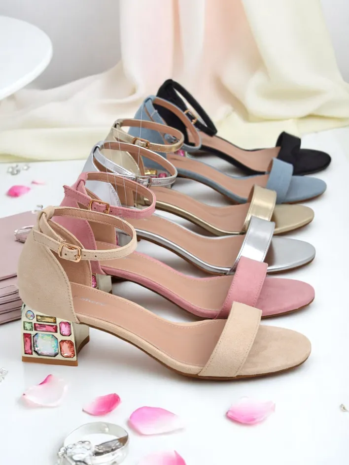 Buty Na Wielkie Wyjście|Sandały Na Słupku^Royalfashion Damskie sandały z ozdobnym obcasem Ballou różowy