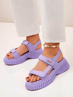 Sandały Płaskie^Royalfashion Damskie sandały na grubszej podeszwie Hortez fioletowy