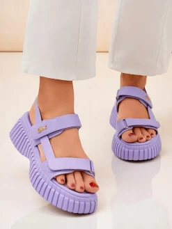 Sandały Płaskie^Royalfashion Damskie sandały na grubszej podeszwie Hortez fioletowy