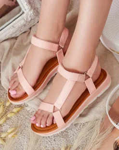 Sandały Na Koturnie^Royalfashion Damskie sandały na ozdobnej podeszwie Lovin różowy