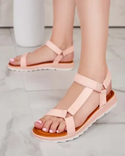 Sandały Na Koturnie^Royalfashion Damskie sandały na ozdobnej podeszwie Lovin różowy