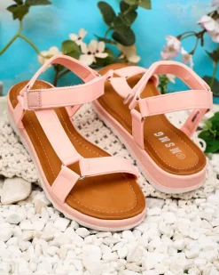 Sandały Na Koturnie^Royalfashion Damskie sandały na ozdobnej podeszwie Lovin różowy