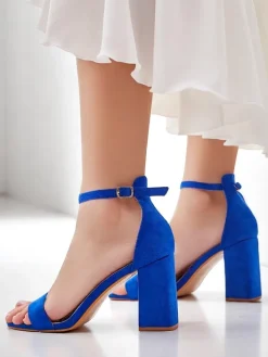 Buty Na Wielkie Wyjście|Sandały Na Słupku^Royalfashion Damskie sandały eko zamszowe Qwadrat Jasnoniebieski