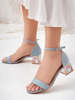 Buty Na Wielkie Wyjście|Sandały Na Słupku^Royalfashion Damskie sandały z ozdobnym obcasem Ballou Głęboki błękit nieba