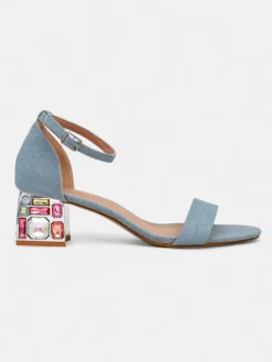 Buty Na Wielkie Wyjście|Sandały Na Słupku^Royalfashion Damskie sandały z ozdobnym obcasem Ballou Głęboki błękit nieba