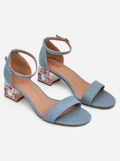 Buty Na Wielkie Wyjście|Sandały Na Słupku^Royalfashion Damskie sandały z ozdobnym obcasem Ballou Głęboki błękit nieba