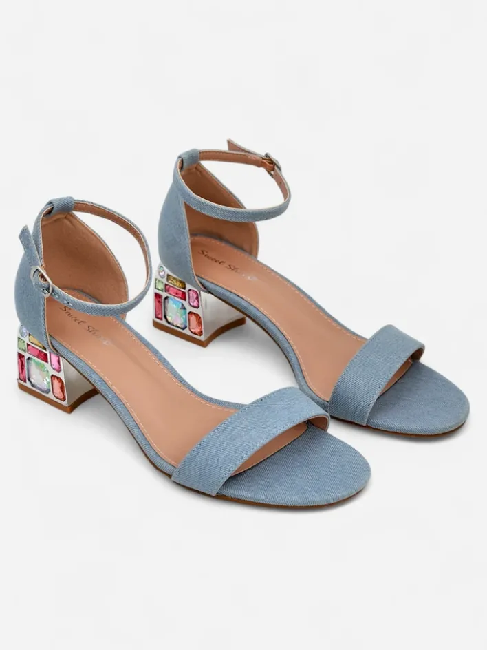 Buty Na Wielkie Wyjście|Sandały Na Słupku^Royalfashion Damskie sandały z ozdobnym obcasem Ballou Głęboki błękit nieba