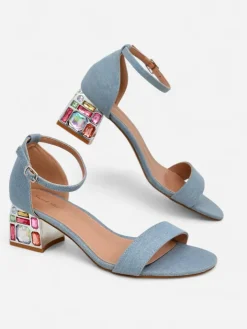 Buty Na Wielkie Wyjście|Sandały Na Słupku^Royalfashion Damskie sandały z ozdobnym obcasem Ballou Głęboki błękit nieba