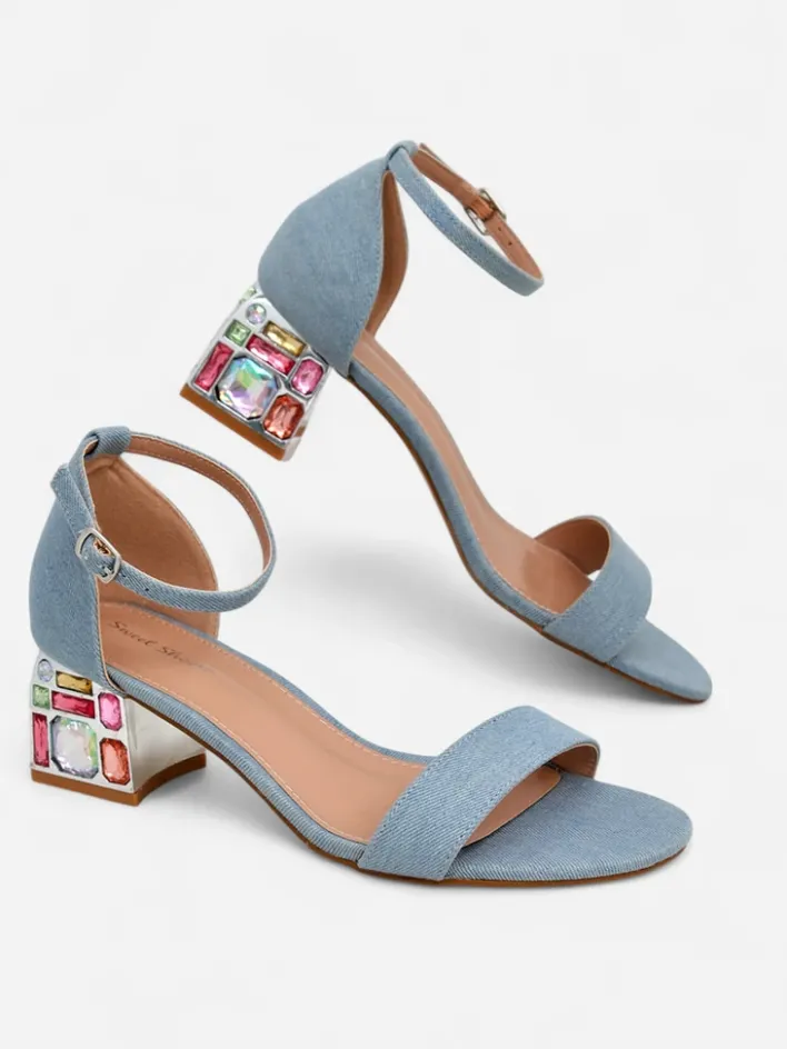 Buty Na Wielkie Wyjście|Sandały Na Słupku^Royalfashion Damskie sandały z ozdobnym obcasem Ballou Głęboki błękit nieba