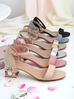 Buty Na Wielkie Wyjście|Sandały Na Słupku^Royalfashion Damskie sandały z ozdobnym obcasem Ballou Głęboki błękit nieba