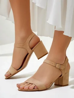 Buty Na Wielkie Wyjście|Sandały Na Słupku^Royalfashion Damskie sandały eko zamszowe Quarter beżowy