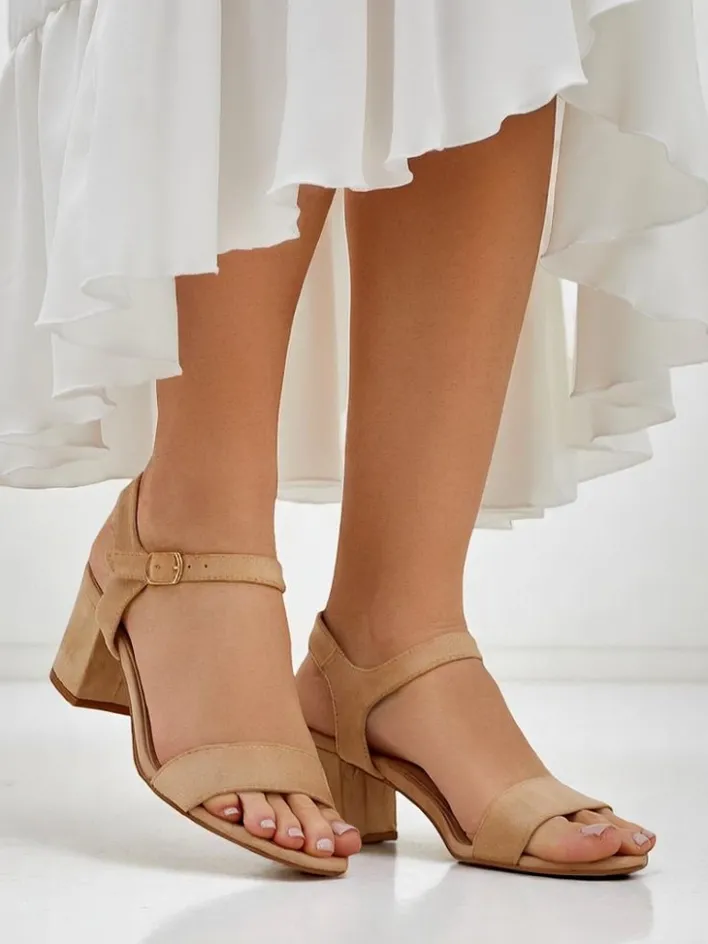 Buty Na Wielkie Wyjście|Sandały Na Słupku^Royalfashion Damskie sandały eko zamszowe Quarter beżowy