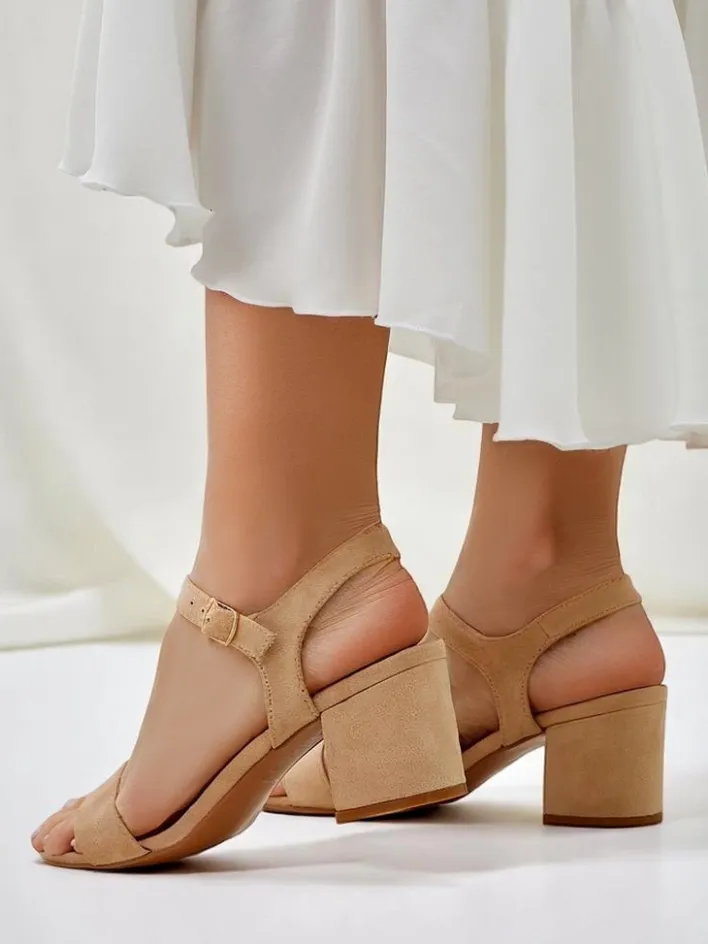 Buty Na Wielkie Wyjście|Sandały Na Słupku^Royalfashion Damskie sandały eko zamszowe Quarter beżowy