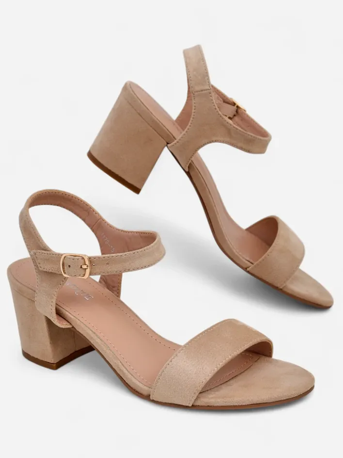 Buty Na Wielkie Wyjście|Sandały Na Słupku^Royalfashion Damskie sandały eko zamszowe Quarter beżowy
