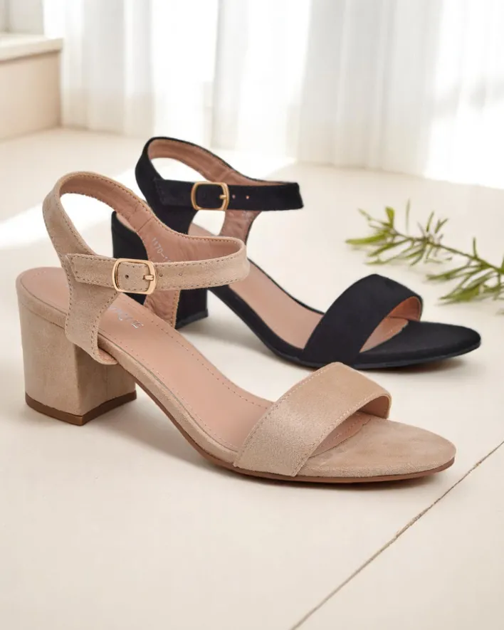 Buty Na Wielkie Wyjście|Sandały Na Słupku^Royalfashion Damskie sandały eko zamszowe Quarter beżowy