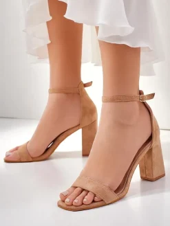 Buty Na Wielkie Wyjście|Sandały Na Słupku^Royalfashion Damskie sandały eko zamszowe Qwadrat jasny brązowy