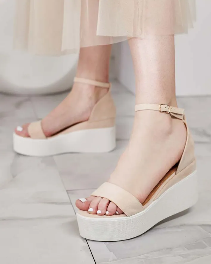 Sandały Na Koturnie^Royalfashion Damskie sandały na koturnie Elovia beżowy