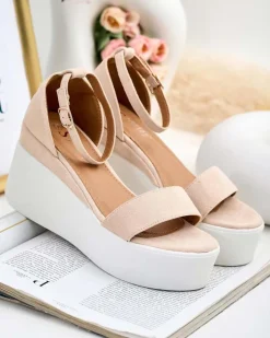 Sandały Na Koturnie^Royalfashion Damskie sandały na koturnie Elovia beżowy