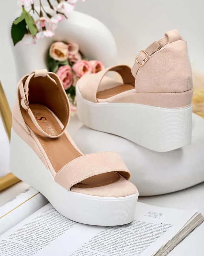 Sandały Na Koturnie^Royalfashion Damskie sandały na koturnie Elovia beżowy