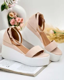 Sandały Na Koturnie^Royalfashion Damskie sandały na koturnie Elovia beżowy