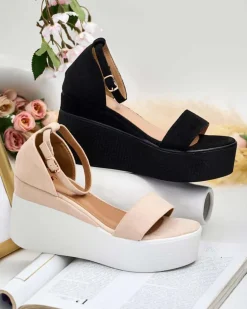 Sandały Na Koturnie^Royalfashion Damskie sandały na koturnie Elovia beżowy