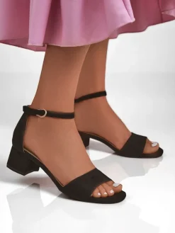 Sandały Na Słupku^Royalfashion Damskie sandały na niskim obcasie SoftHeels czarny