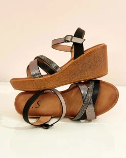 Sandały Na Koturnie^Royalfashion Damskie sandały z cyrkoniami Bozi czarny