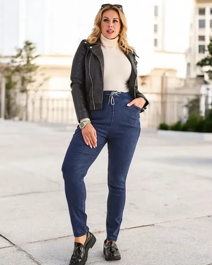 Spodnie Materiałowe|Legginsy / Tregginsy^Royalfashion Damskie spodnie typu tregginsy PLUS SIZE Granatowy