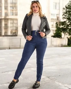 Spodnie Materiałowe|Legginsy / Tregginsy^Royalfashion Damskie spodnie typu tregginsy PLUS SIZE Granatowy