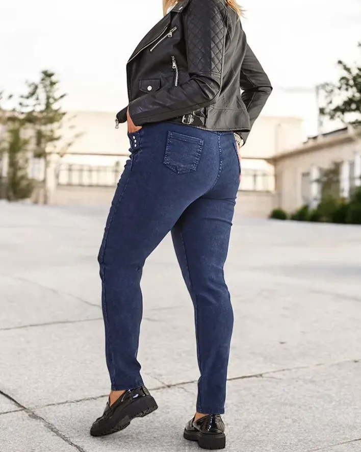 Spodnie Materiałowe|Legginsy / Tregginsy^Royalfashion Damskie spodnie typu tregginsy PLUS SIZE Granatowy