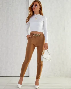 Spodnie Materiałowe|Legginsy / Tregginsy^Royalfashion Damskie spodnie typu tregginsy jasny brązowy