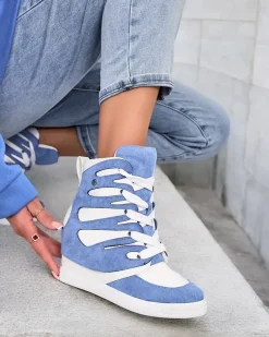 Botki Bez Ocieplenia|Botki Na Koturnie^Royalfashion Damskie sportowe botki na koturnie Pamstinsa Królewski niebieski