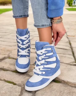 Botki Bez Ocieplenia|Botki Na Koturnie^Royalfashion Damskie sportowe botki na koturnie Pamstinsa Królewski niebieski