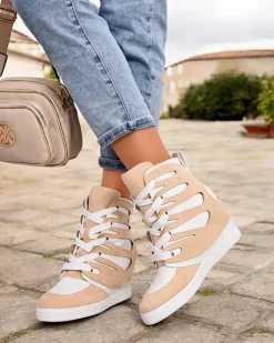 Botki Bez Ocieplenia|Botki Na Koturnie^Royalfashion Damskie sportowe botki na koturnie Pamstinsa beżowy