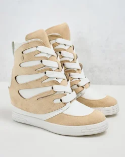 Botki Bez Ocieplenia|Botki Na Koturnie^Royalfashion Damskie sportowe botki na koturnie Pamstinsa beżowy