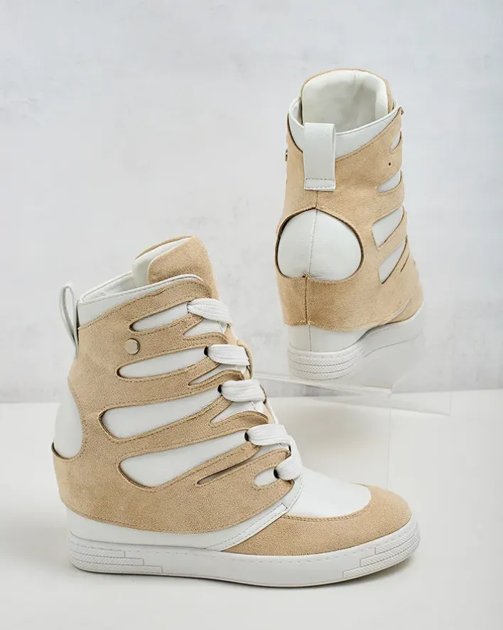 Botki Bez Ocieplenia|Botki Na Koturnie^Royalfashion Damskie sportowe botki na koturnie Pamstinsa beżowy